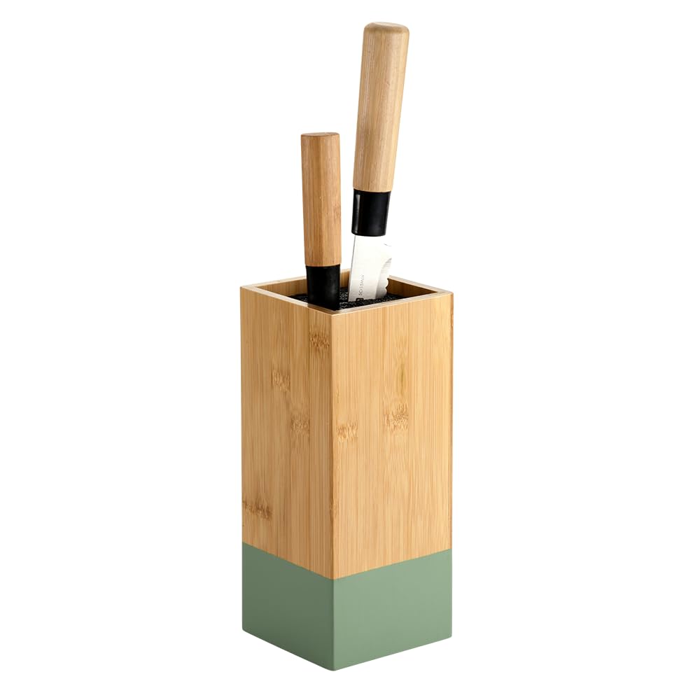 KESPER | Messerblock, Material: Bambus, Kunststoff, Masse: 10 x 10 cm, H: 23 cm, Farbe: Braun, Grün