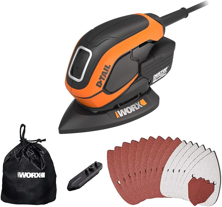 WORX WX648 Schleifer 65W, 230V – Ergonomischer Handschleifer zum Schleifen auch an schwerer zugängli