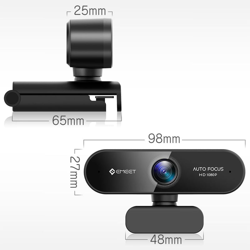 EMEET Webcam 1080P - NOVA Webcam mit Autofokus, Full HD Webcam mit 96° Weitwinkel und 2 Mikrofon mit