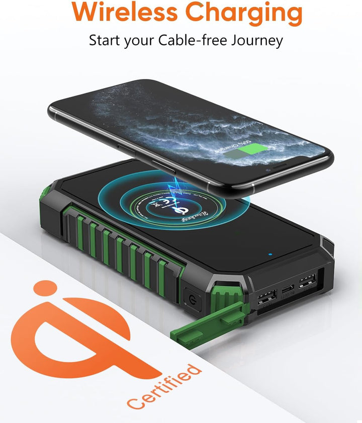 Hiluckey Wireless Solar Powerbank 26800mAh: Solar Ladegerät USB C Externer Akku mit 4 Outputs, Wasse