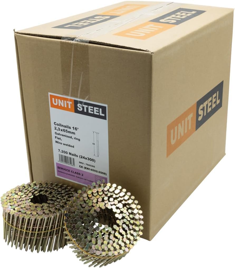 Coilnägel - 2,3X65mm, 7.200 stück, Ringnägel für Druckluft Nagler, Ring/verzinkt, für fast alle Mark