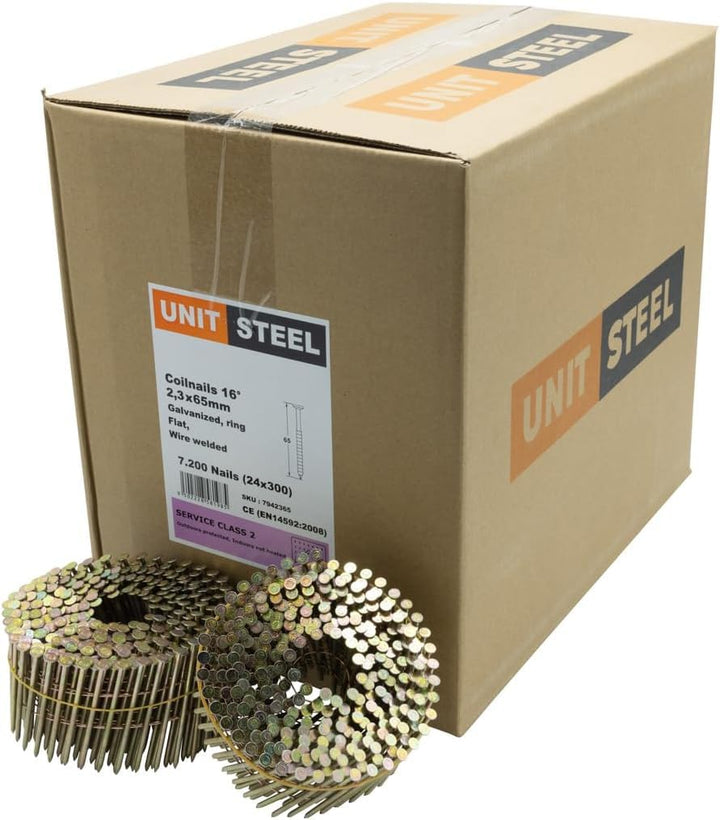 Coilnägel - 2,3X65mm, 7.200 stück, Ringnägel für Druckluft Nagler, Ring/verzinkt, für fast alle Mark