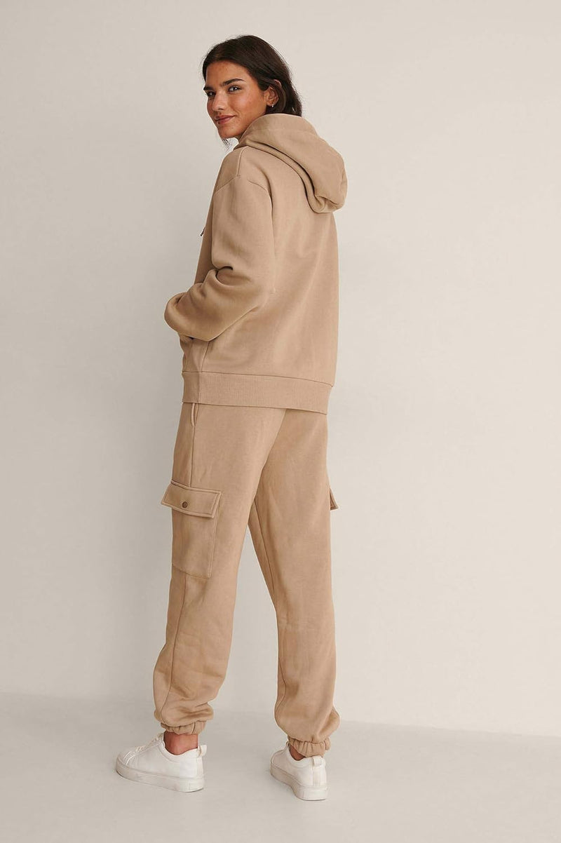 NA-KD Damen ton-Hoodie Kapuzenpullover S Dark Beige, S Dark Beige