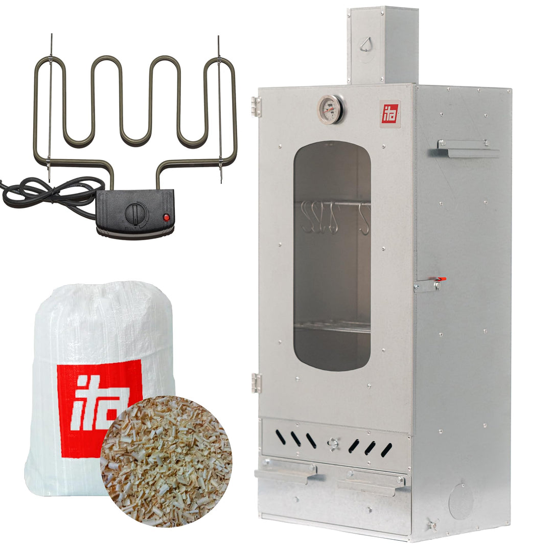 ITA Räucherofen 7012 - Smoker Set mit Heizelement & Räucherspänen - Räucherschrank mit 3 Etagen - Le