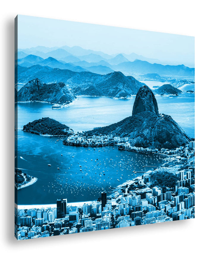 Küste von Rio de Janeiro Format: 70x70 Effekt: Monocrome Blau als Leinwand, Motiv fertig gerahmt auf