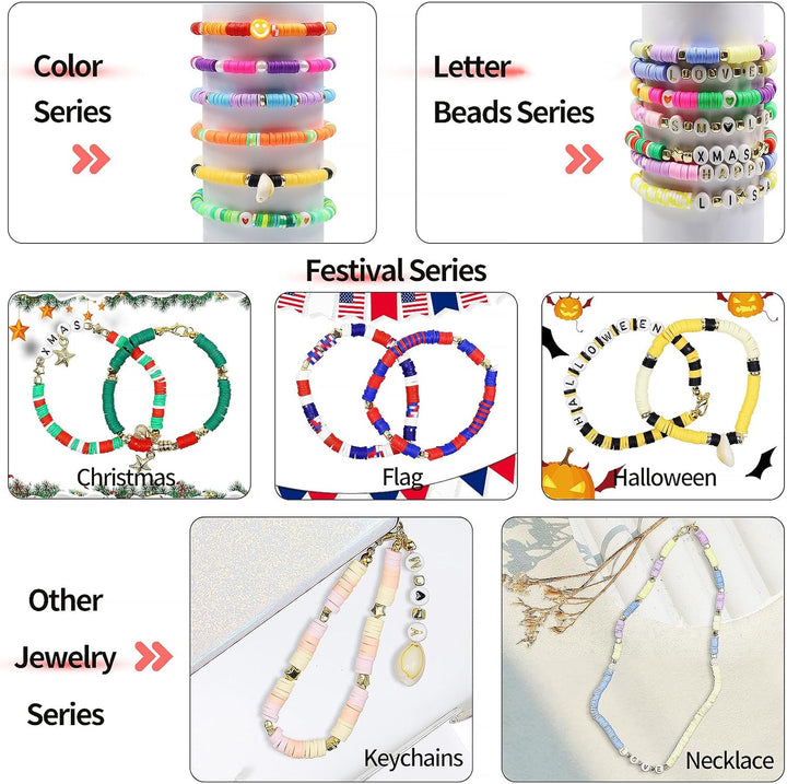 BIBOKLTIY 144 Farben Perlen zum Auffädeln, 6mm Polymer Clay Perlen Set mit Buchstabenperlen, Heishi