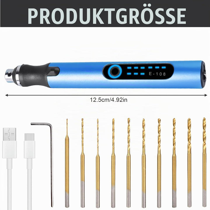 Elektrisch Handbohrer mit 10 Bohrer, 3-Gang DIY Mini Bohrstift Wiederaufladbare Bohrmaschine Bohrer