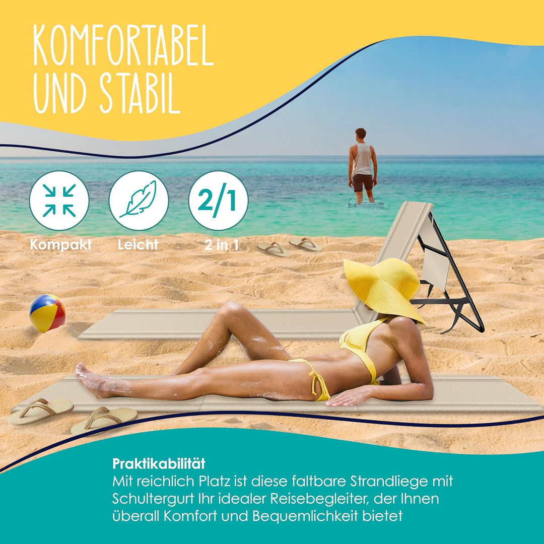 KESSER® Klappbare Strandmatte mit Verstellbarer Rückenlehne – Faltbare Strandliege mit Tragegurt, wa