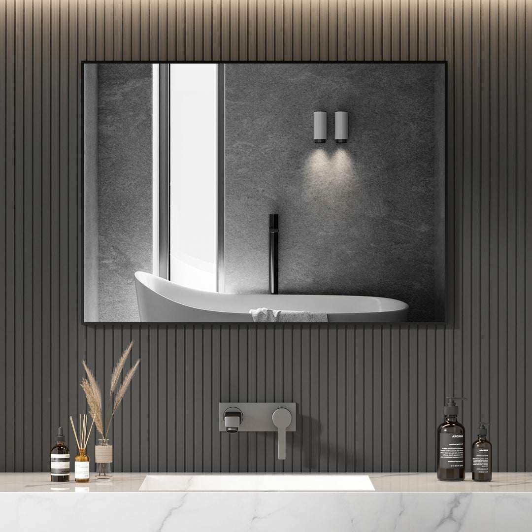 Spiegel Schwarz 40x60 cm Wandspiegel Rechteckiger Edelstahl Wandmontage Kosmetikspiegel für Badezimm