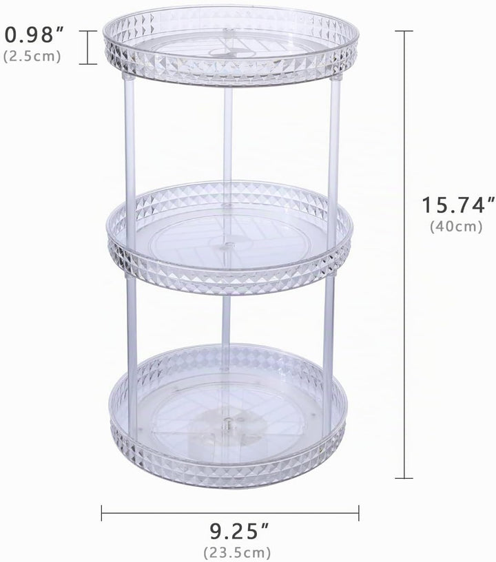 ROWNYEON 360° Drehbar Make up Organizer, Kosmetik Organizer Hautpflege 3 Lagen Skincare Parfüm Badez
