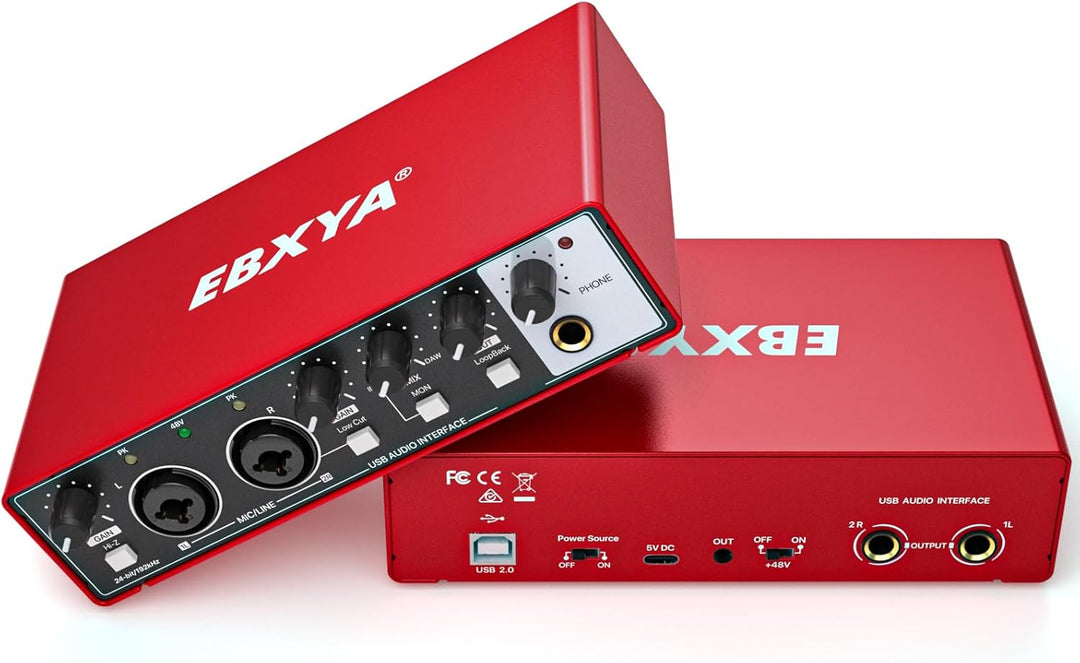 EBXYA USB-Audio-Interface 24-Bit/192 kHz 2i2 USB-Soundkarten-Interface mit MIC/XLR/Line-Eingängen, H