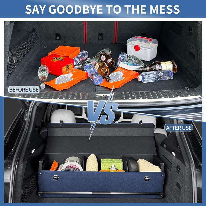 Auto Kofferraum Organizer mit Deckel, Aufbewahrungsbox Gross XXL und Stabilem Griff, 90L Premium Led
