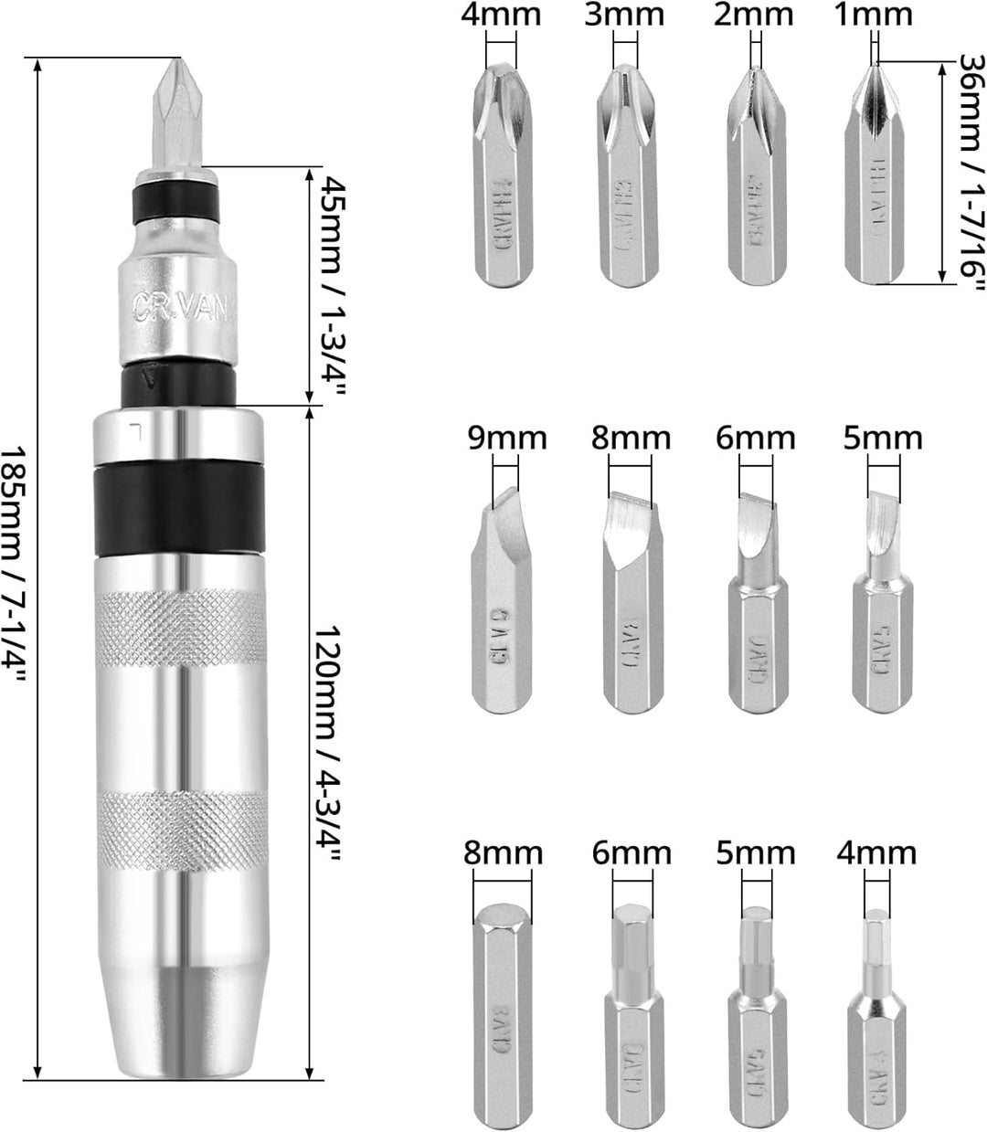 QWORK® 14-tlg Wende-Schlagschrauber-Satz, 1/2" Handschlagschrauber mit Schraubadapter un 12 Bits zum
