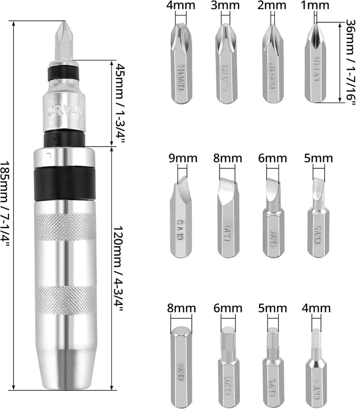 QWORK® 14-tlg Wende-Schlagschrauber-Satz, 1/2" Handschlagschrauber mit Schraubadapter un 12 Bits zum