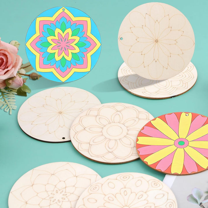 Mandala-Gemälde-Set aus Holz, 40 Stück, unlackierte Holzausschnitte zum Bemalen, Holz-Mandala-Orname