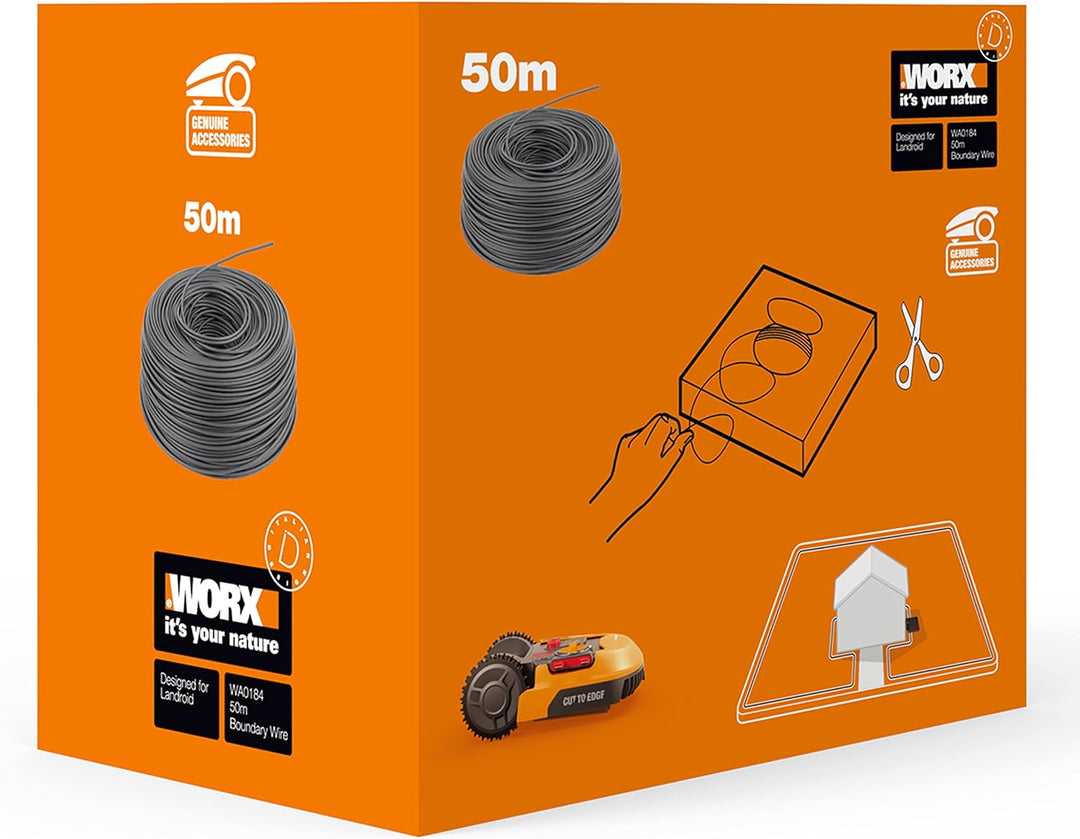 WORX WA0184 Begrenzungsdraht für Landroid Mähroboter – 50m stabiles Begrenzungskabel zum Eingrenzen