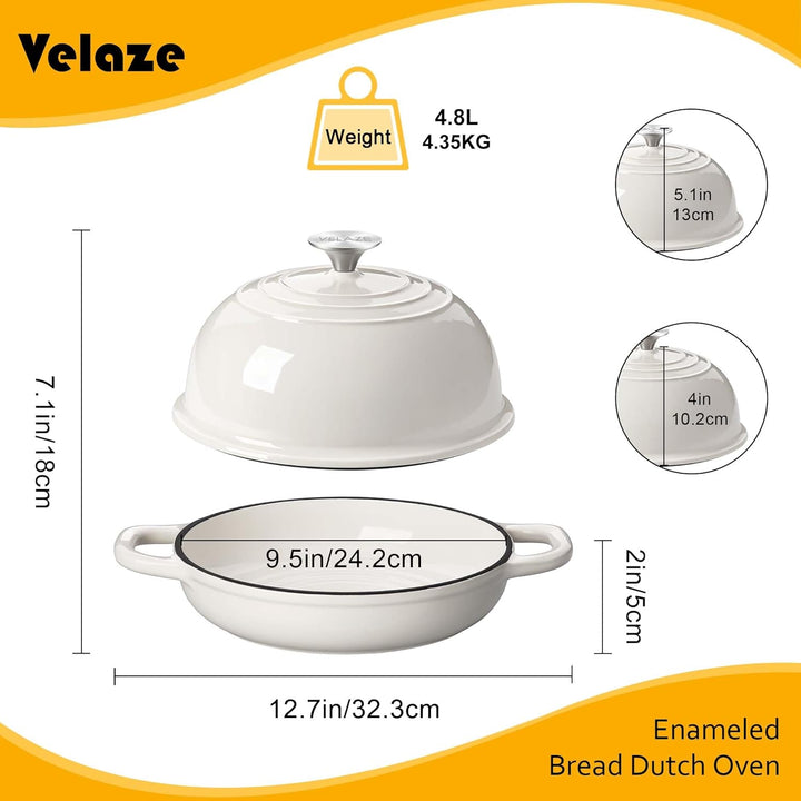 Velaze Gusseisen Topf Brot Backen, 4,8L Emaille Schmortopf mit Deckel und Griffen, 26 cm Brotbacktop