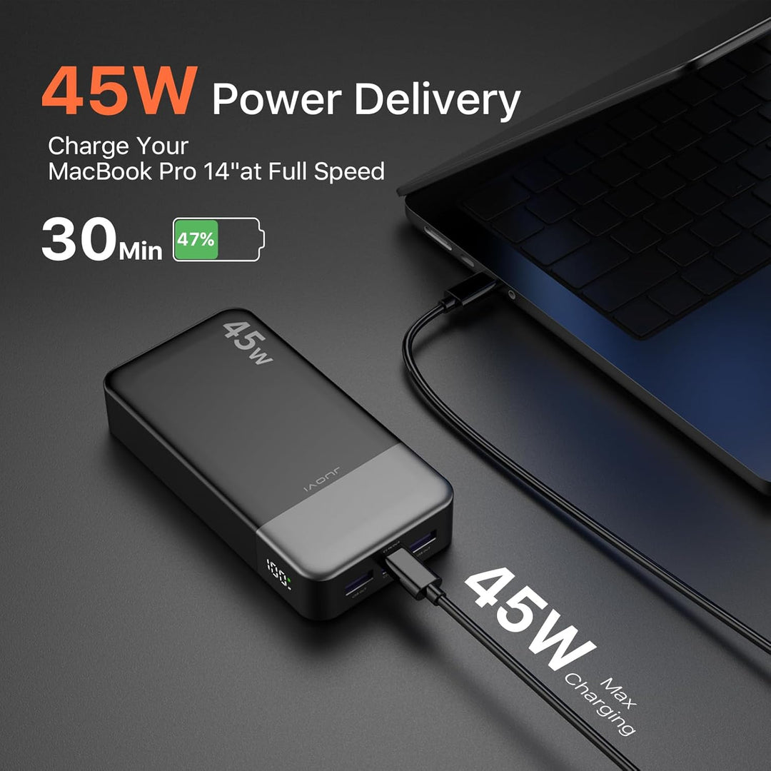 JUOVI Power Bank, 20000mAh 45W Tragbares Ladegerät, PD3.0 QC4.0 Schnelles Laden 4-Port mit LED Anzei