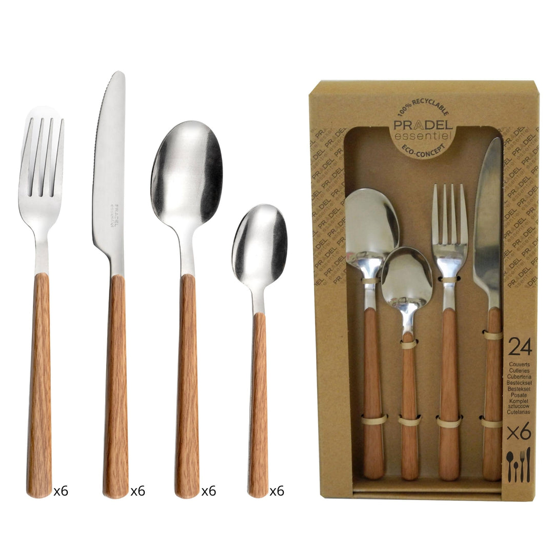 Amefa Bosquet Besteck-Set, 24-teilig, Edelstahl 18/0, Holzgriff, spülmaschinengeeignet