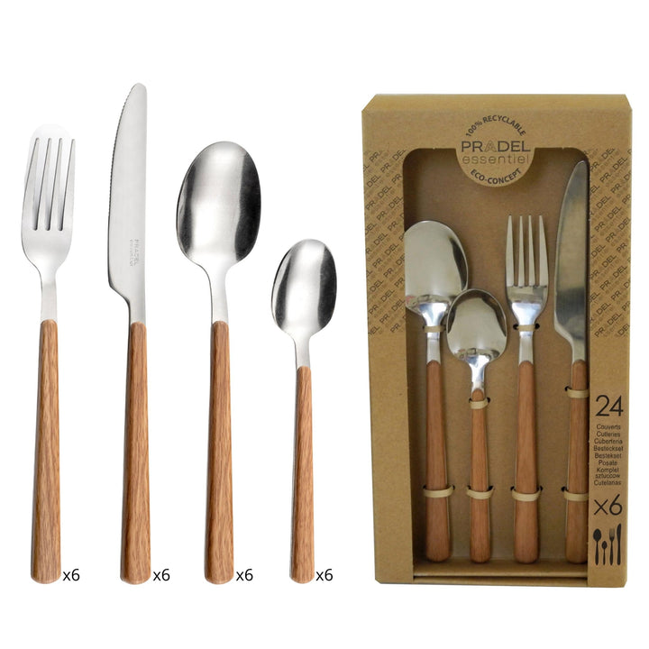 Amefa Bosquet Besteck-Set, 24-teilig, Edelstahl 18/0, Holzgriff, spülmaschinengeeignet