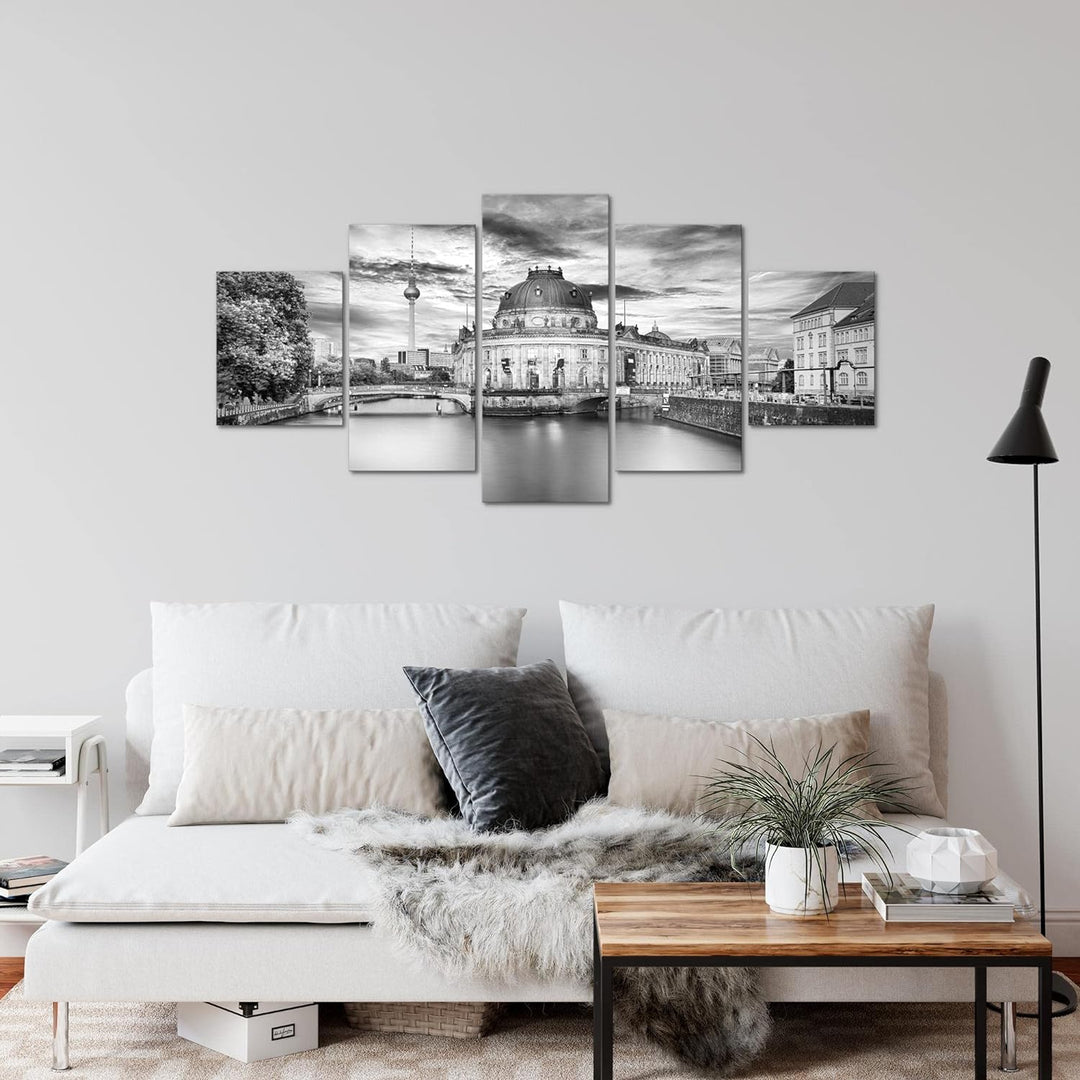 Runa Art Wandbilder Berlin 5 Teilig Bild auf Vlies Leinwand Deko Wohnzimmer Büro Städte Schwarz Weis