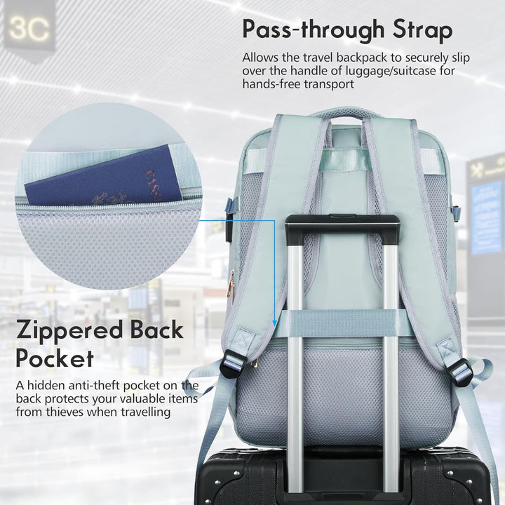 MOMUVO Grosser Reiserucksack für Damen, flugzugelassener Handgepäck-Rucksack, wasserabweisend, Diebs