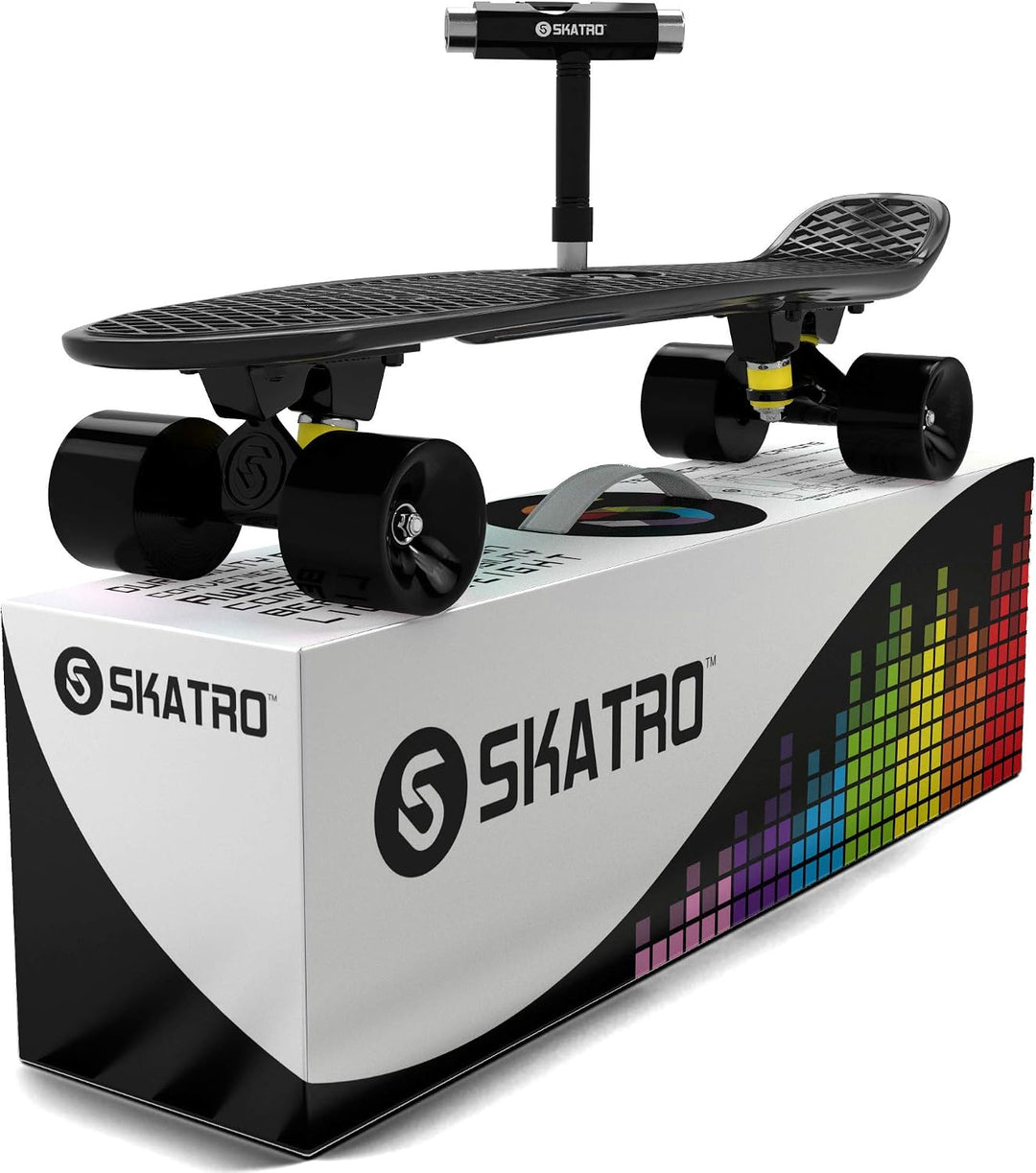 Skatro - Mini-Cruiser-Skateboard. 22 Zoll Kunststoff-Board im Retro-Stil, komplett mit Black Panther