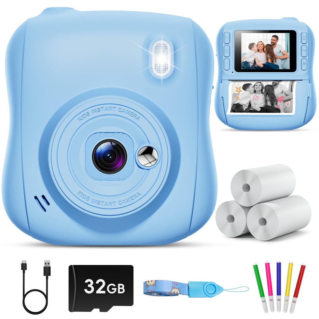 Hangrui Kinderkamera Sofortbildkamera, 14MP Sofortbildkamera Kinder mit 32G Karte & Druckpapier, 108