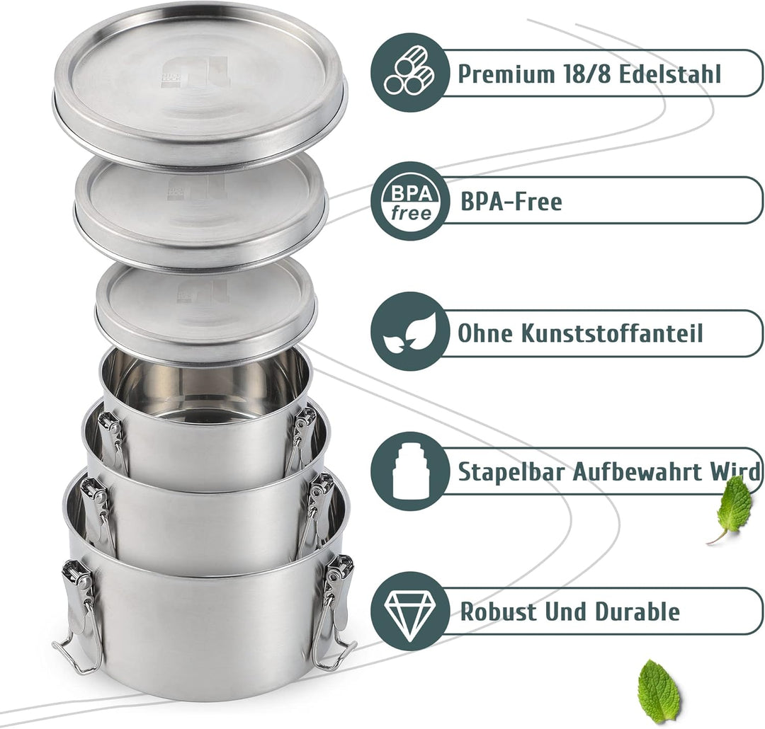 nicelock Edelstahl Brotdose(3 Stück) Erwachsenen Lebensmittelbehälter Kinder Lunchbox Edelstahl Geei