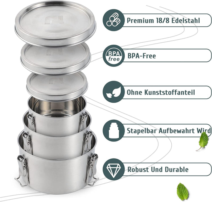 nicelock Edelstahl Brotdose(3 Stück) Erwachsenen Lebensmittelbehälter Kinder Lunchbox Edelstahl Geei