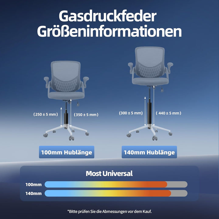 Mastery Mart 178mm-279mm Gasdruckfeder für Bürostuhl, Gasfeder mit 100mm einstellbarem Hub, bis 450k