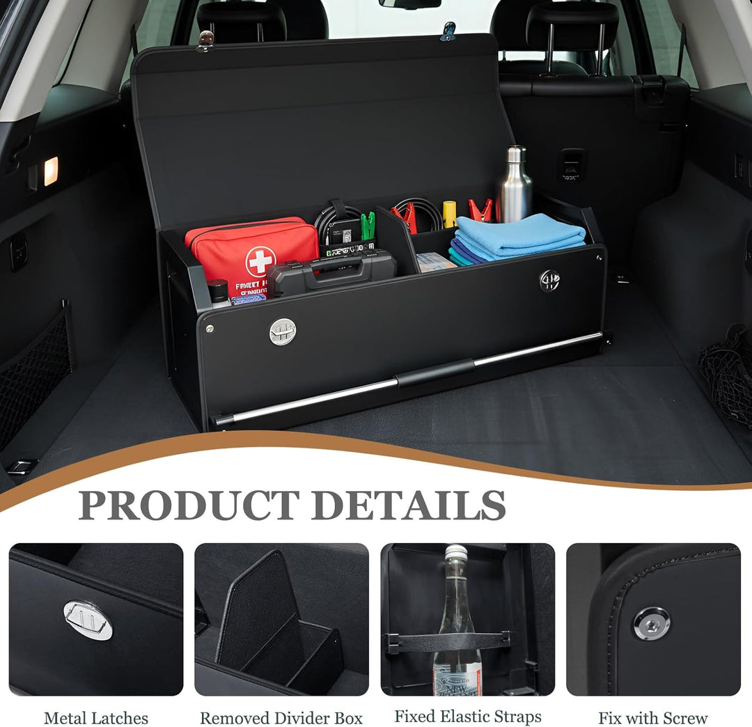 Kofferraum Organizer mit Deckel – Premium NAPPA-Leder, Tragbarer Push-Pull-Griff & Stabile Universal