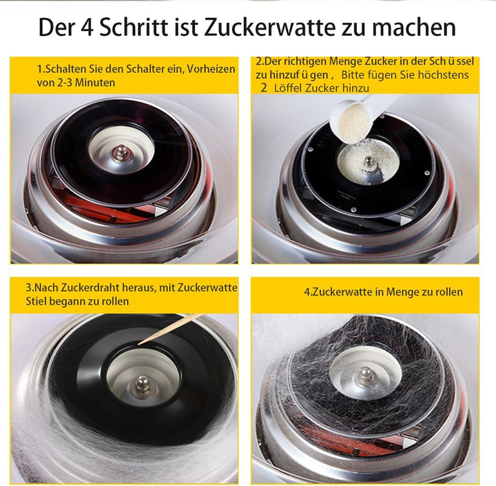 Zuckerwattemaschine, Marshmallow-Maschine mit 10 Stäbchen &amp; Messlöffel, Ideal für Kindergeburtstag &amp;