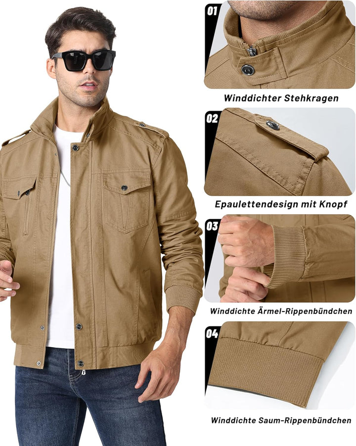 MAGCOMSEN Herren Übergangsjacke Cargo Outdoorjacke Winddicht Frühling Jacke Militär Armee Fliegerjac