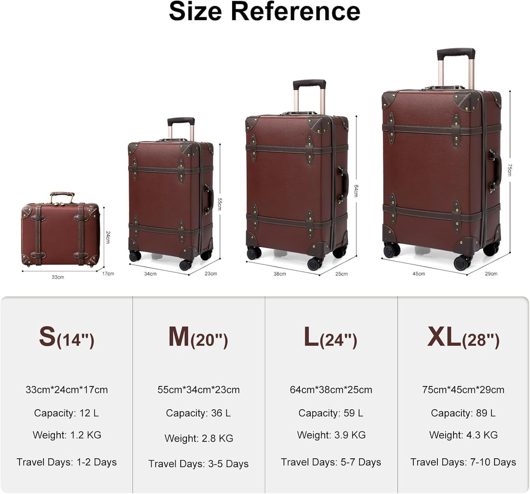 Urecity Vintage Reisekoffer Set 2 Teilig Leicht Retro Lederkoffer Hartschale Trolley Handgepäck Sets