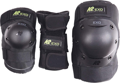 K2 Skates Unisex – Erwachsene Schonerset Exo Adult Pad Set — black - grey - green — 30E1230 M (Knee: