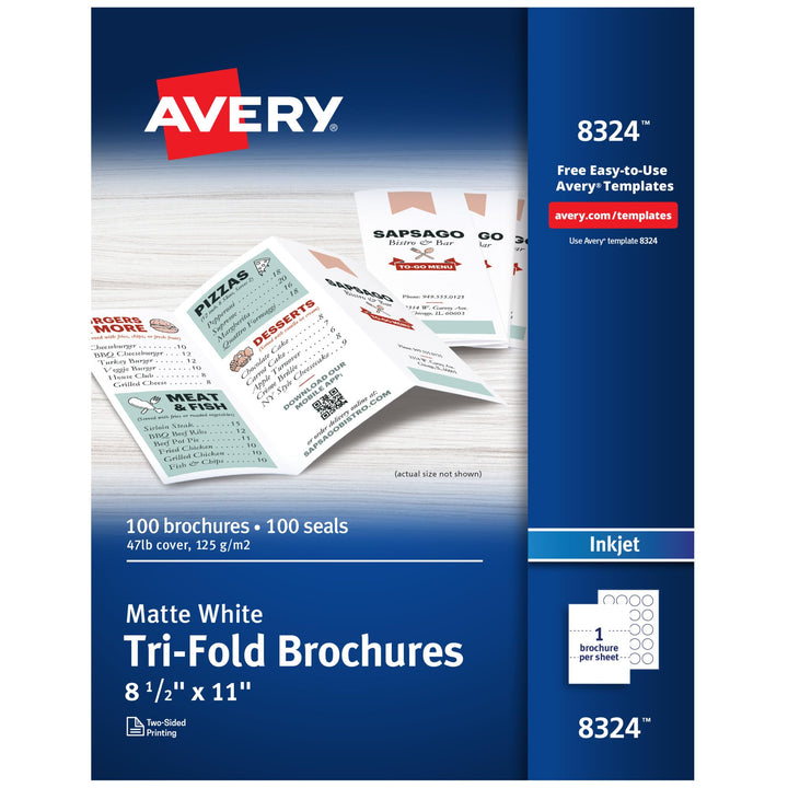 AVERY 3-fach bedruckbares Prospektpapier, Tintenstrahldrucker, 100 Broschüren und Versandsiegel, 8,5