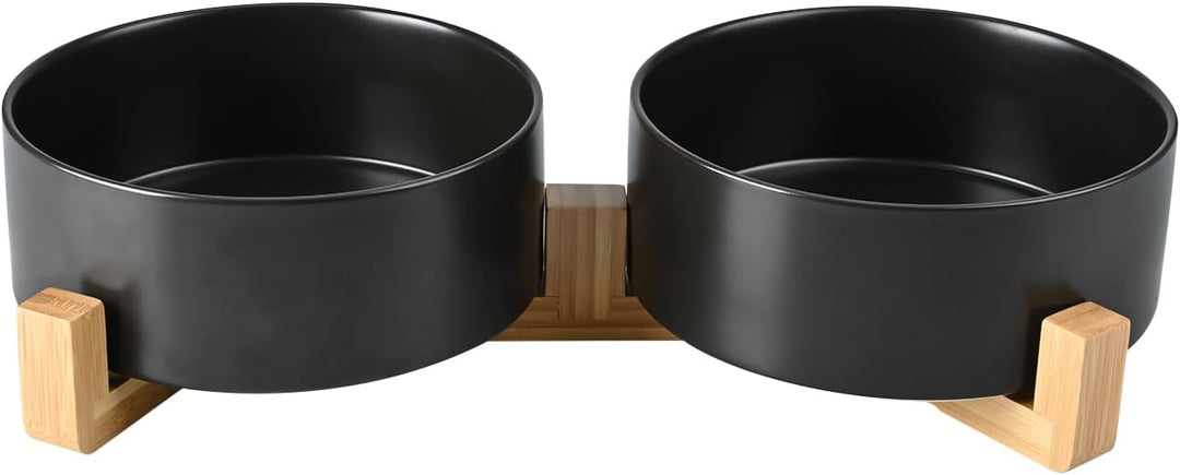 SPUNKYJUNKY Hundenapf Keramik Doppel Hund Futternapf mit Bambus Ständer für Grosse Hunde (1800ml, Sc