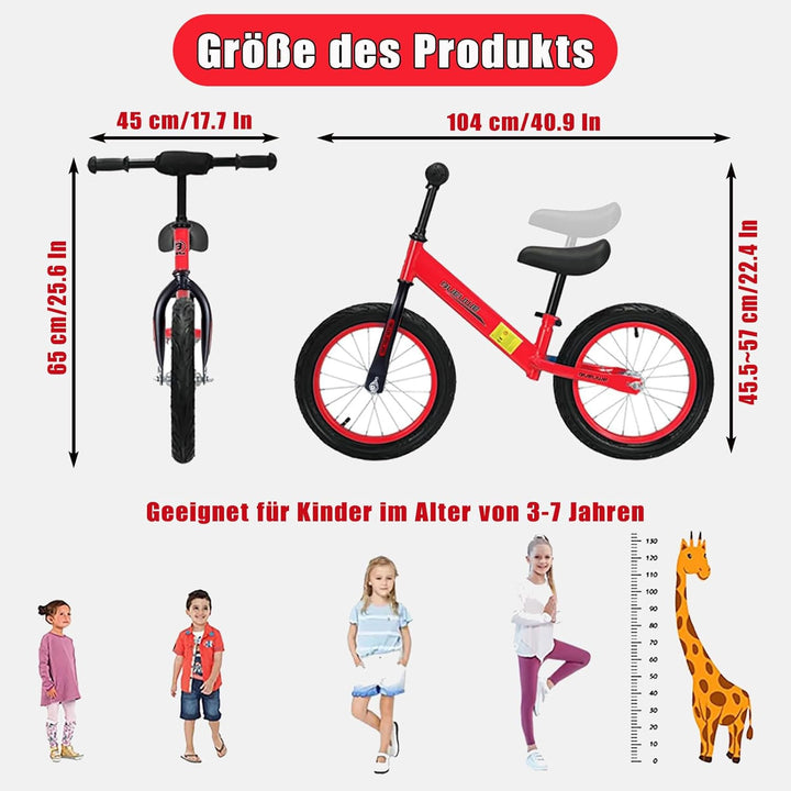 Bueuwe Kinder Laufrad 16 Zoll ab 3 4 5 6 7 Jahre für Mädchen und Junge, Kinderlaufrad mit Verstellba