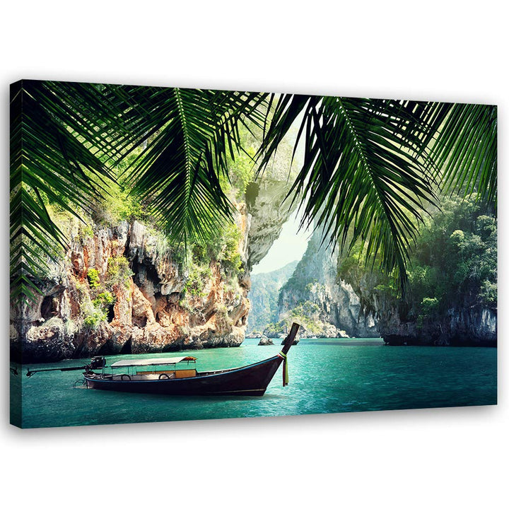 Feeby Bild auf Vlies Leinwand Tropische Bucht 100x70 cm Kunstdruck Modern Wandbilder Deko Flur Wohnz
