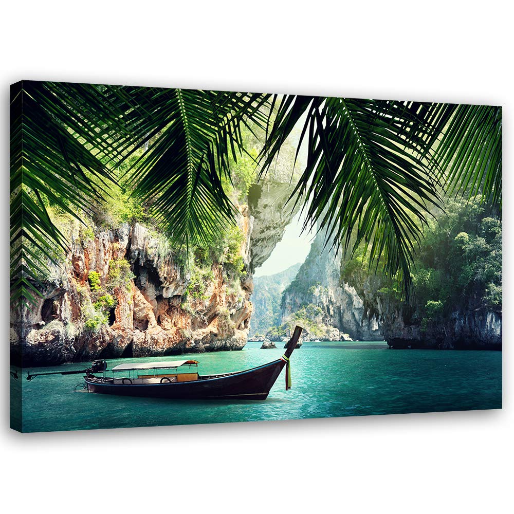 Feeby Vlies Leinwandbild Bay Area Boot 90x60 cm Wand Bild Kunstdruck Deko Wohnzimmer Wohnungs Deko T