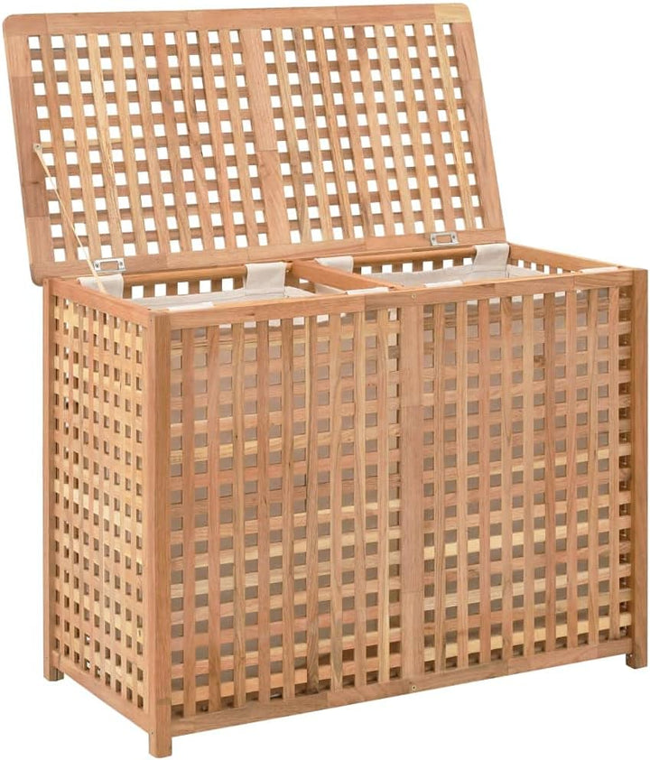 vidaXL Walnussholz Massiv Wäschekorb 2 Staufächer Wäschesammler Wäschebox Wäschetonne Wäschetruhe Wä
