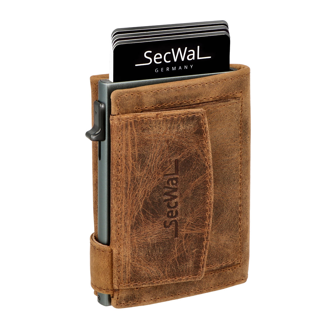 SecWal Kartenetui mit Münzfach Druckknopf inkl. Geschenkbox - Made in Germany - Echtleder Mini Geldb