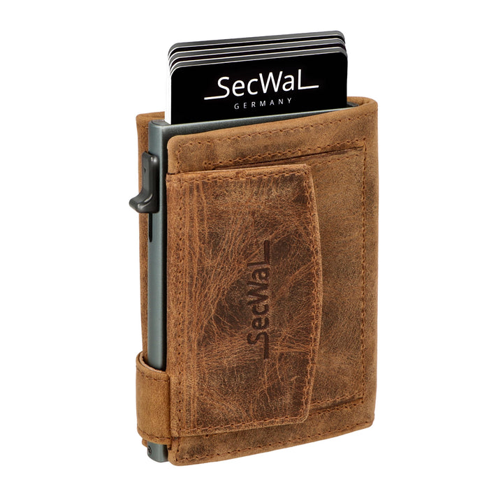 SecWal Kartenetui mit Münzfach Druckknopf inkl. Geschenkbox - Made in Germany - Echtleder Mini Geldb