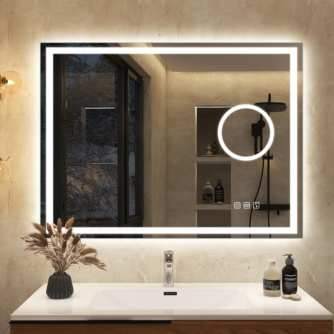 S'bagno Bluetooth Badezimmerspiegel mit Beleuchtung 80x60cm, Badspiegel mit Beleuchtung und 5fach-Lu
