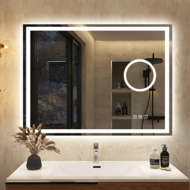 S'bagno Bluetooth Badezimmerspiegel mit Beleuchtung 80x60cm, Badspiegel mit Beleuchtung und 5fach-Lu
