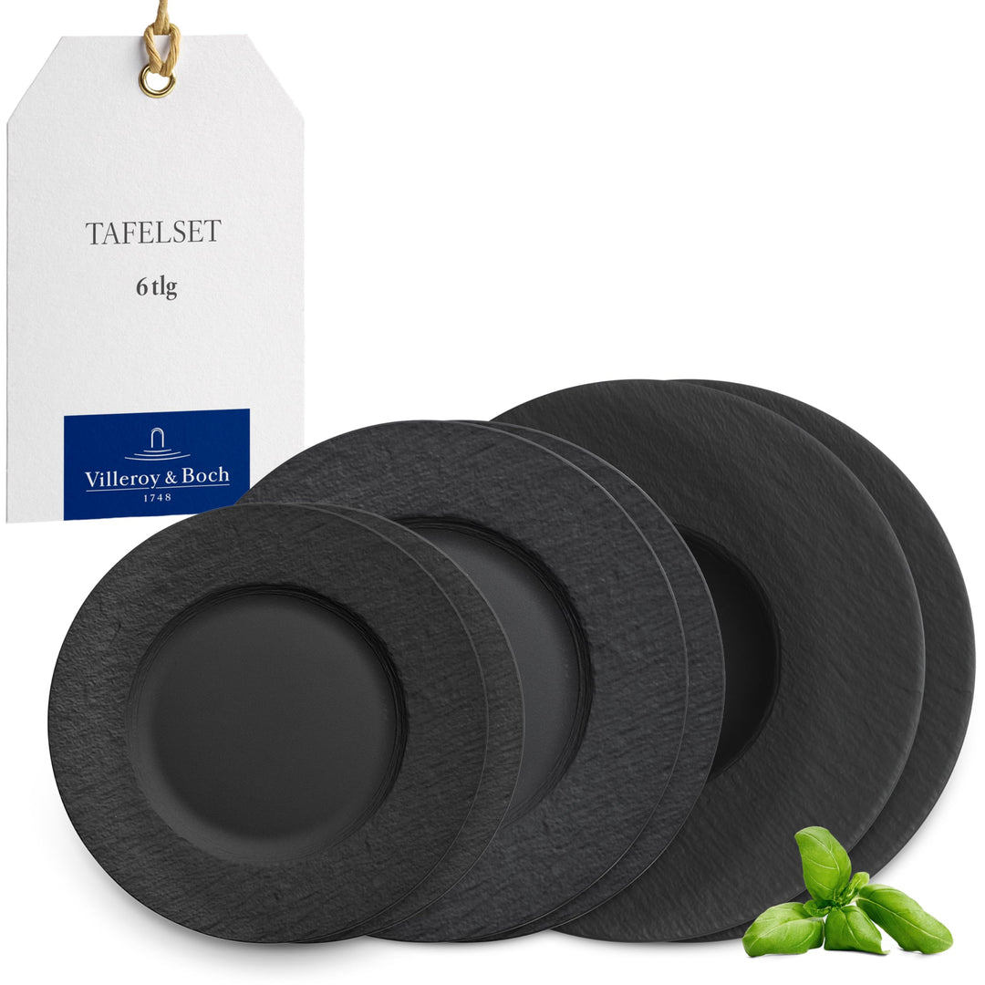 Villeroy &amp; Boch - Manufacture Rock Teller-Set, 6 tlg., Geschirr Set für 2 Personen, Premium Porzell