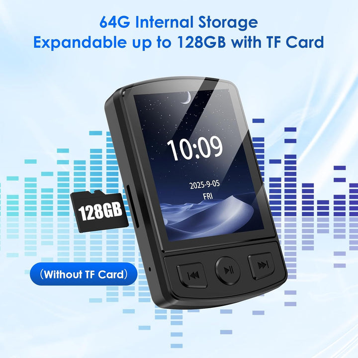 Gueray 64GB Bluetooth MP3-Player Tragbarer Clipstil MP3 Player Digitaler Musikspieler mit HiFi-Sound