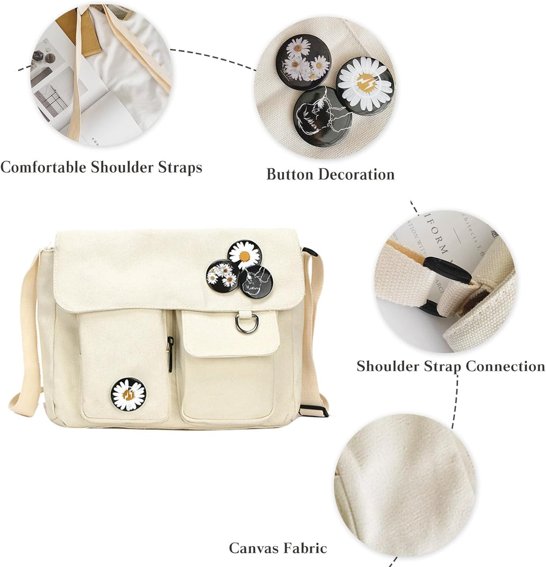 PORRASSO Casual Umhängetasche Damen Canvas Schultertasche Mädchen Messenger-Tasche für Arbeit Schule