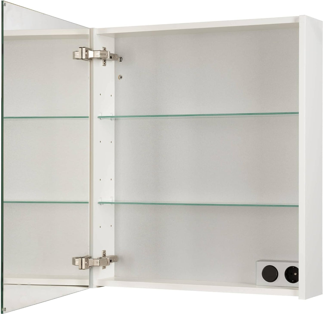 Saqu Salto Badspiegelschrank 60x70cm - Wandspiegel Badezimmerspiegel glänzend Weiss Weiss 60x14x70 c